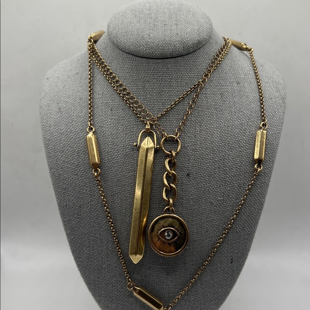 Lucky Brand Lucky Layers Elegant Gold and Eye Pendant Necklace 22” 24” 34” 2” ex